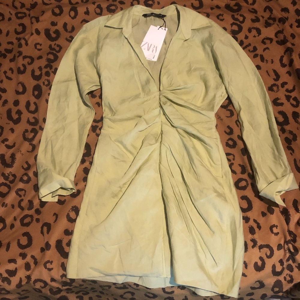 NWT Zara Green Draped Mini Dress